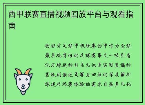 西甲联赛直播视频回放平台与观看指南