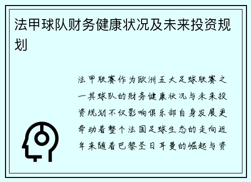 法甲球队财务健康状况及未来投资规划